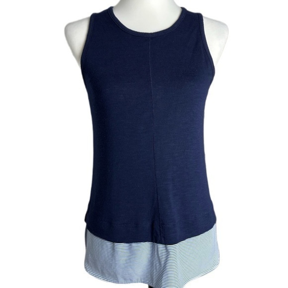 J.Crew Navy Blue Tank w/Blue & White Striped Shirt Tail and Back‎ Keyhole - XS